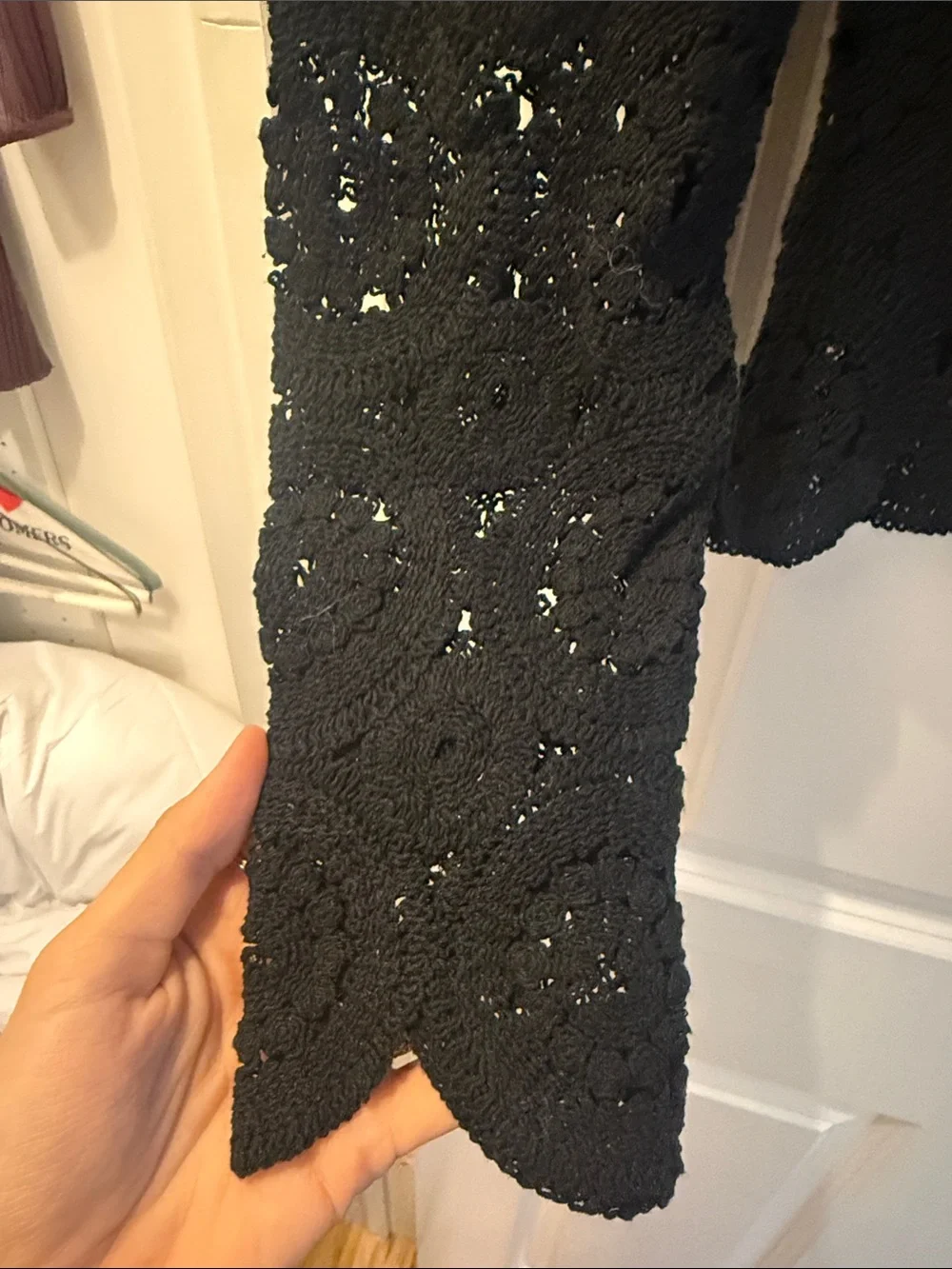 Zara Black Crochet Puff-Sleeve Top